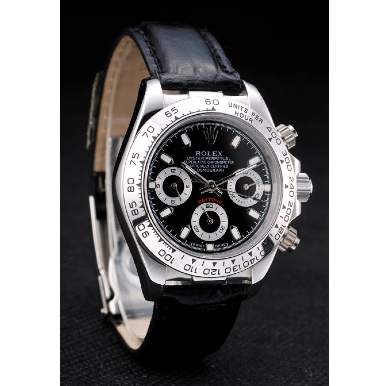 Aaa replica watch Leather Tachymeter Lady Black Stainless Strap Case Dial Steel Daytona Black Rolex 0616
